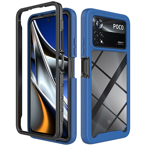 Silicone Transparent Frame Case Cover 360 Degrees ZJ4 for Xiaomi Poco X4 Pro 5G Blue