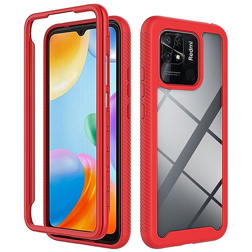 Silicone Transparent Frame Case Cover 360 Degrees ZJ4 for Xiaomi Redmi 10 India Red