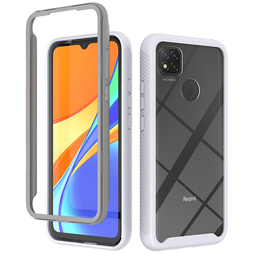 Silicone Transparent Frame Case Cover 360 Degrees ZJ4 for Xiaomi Redmi 9 Activ White