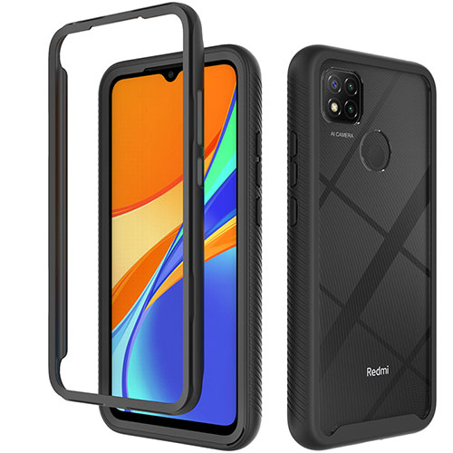 Silicone Transparent Frame Case Cover 360 Degrees ZJ4 for Xiaomi Redmi 9 India Black