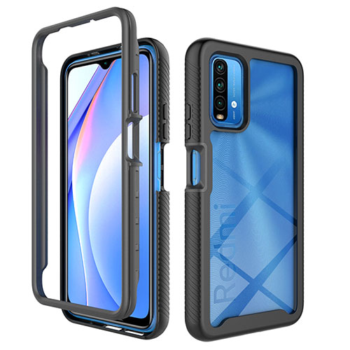 Silicone Transparent Frame Case Cover 360 Degrees ZJ4 for Xiaomi Redmi 9 Power Black