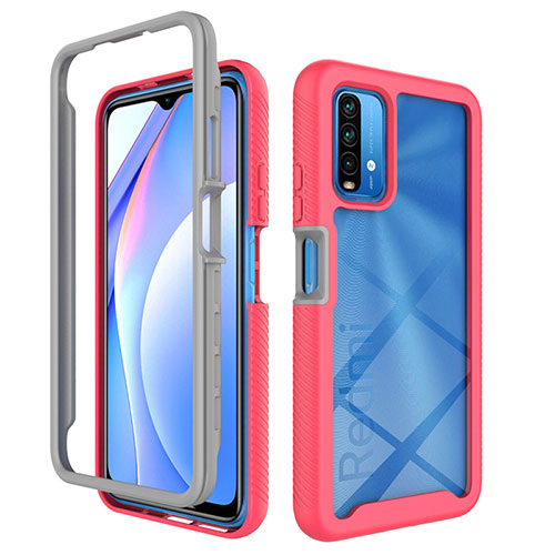 Silicone Transparent Frame Case Cover 360 Degrees ZJ4 for Xiaomi Redmi 9 Power Hot Pink