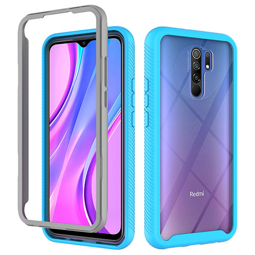 Silicone Transparent Frame Case Cover 360 Degrees ZJ4 for Xiaomi Redmi 9 Prime India Sky Blue