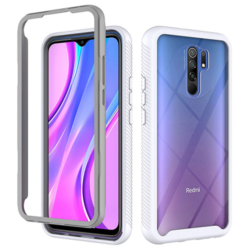 Silicone Transparent Frame Case Cover 360 Degrees ZJ4 for Xiaomi Redmi 9 Prime India White