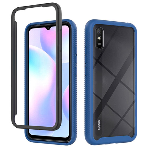 Silicone Transparent Frame Case Cover 360 Degrees ZJ4 for Xiaomi Redmi 9A Blue