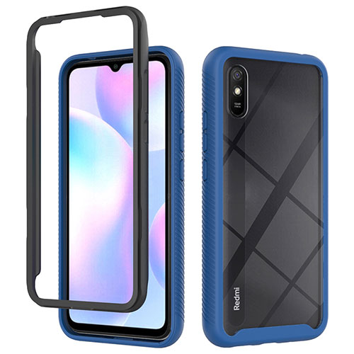 Silicone Transparent Frame Case Cover 360 Degrees ZJ4 for Xiaomi Redmi 9i Blue