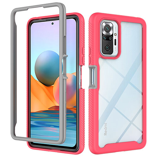 Silicone Transparent Frame Case Cover 360 Degrees ZJ4 for Xiaomi Redmi Note 10 Pro 4G Hot Pink