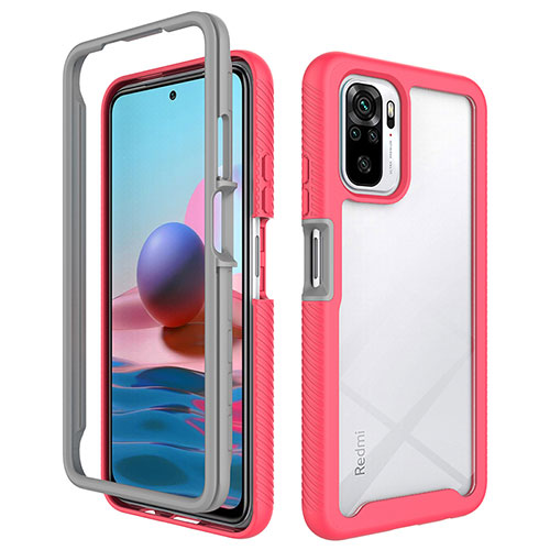 Silicone Transparent Frame Case Cover 360 Degrees ZJ4 for Xiaomi Redmi Note 10S 4G Hot Pink