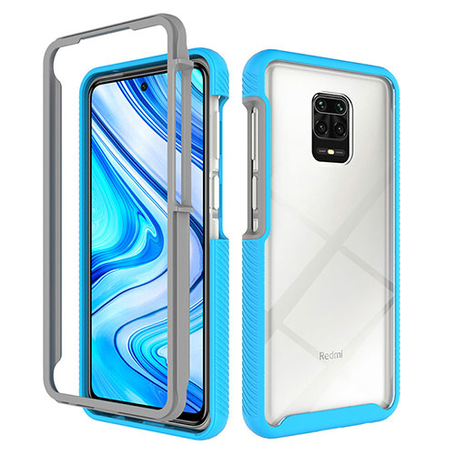 Silicone Transparent Frame Case Cover 360 Degrees ZJ4 for Xiaomi Redmi Note 9 Pro Sky Blue