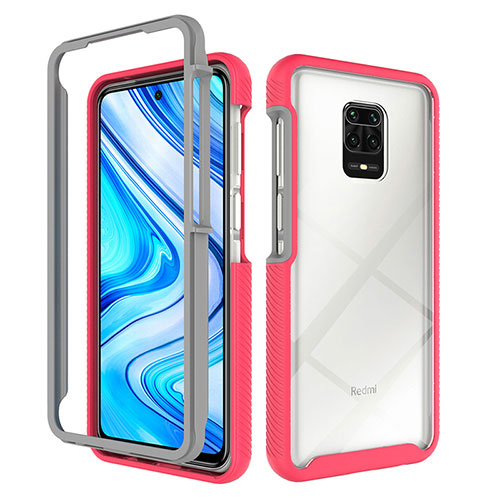 Silicone Transparent Frame Case Cover 360 Degrees ZJ4 for Xiaomi Redmi Note 9S Hot Pink