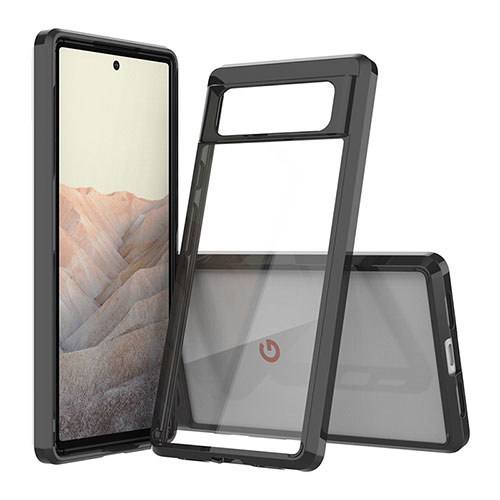 Silicone Transparent Frame Case Cover 360 Degrees ZJ5 for Google Pixel 6 5G Black