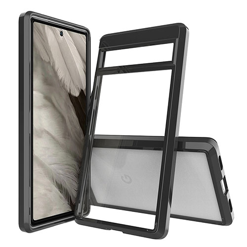 Silicone Transparent Frame Case Cover 360 Degrees ZJ5 for Google Pixel 7a 5G Black
