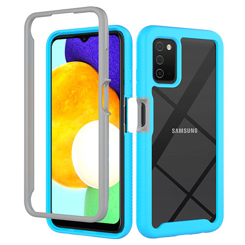 Silicone Transparent Frame Case Cover 360 Degrees ZJ5 for Samsung Galaxy F02S SM-E025F Sky Blue