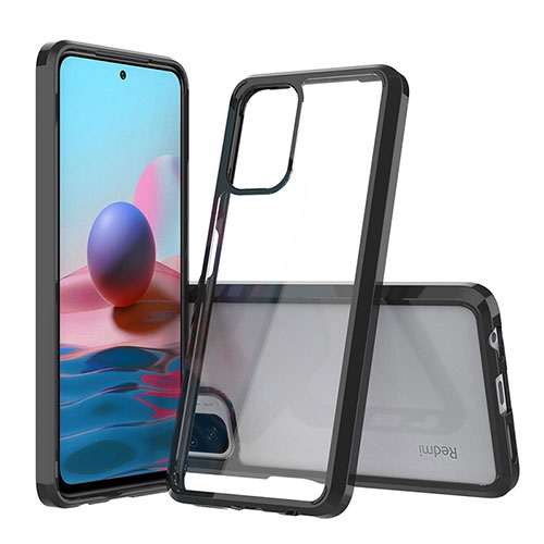 Silicone Transparent Frame Case Cover 360 Degrees ZJ5 for Xiaomi Redmi Note 10 4G Black