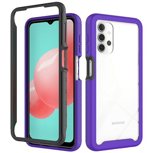 Silicone Transparent Frame Case Cover 360 Degrees ZJ6 for Samsung Galaxy A32 4G Clove Purple