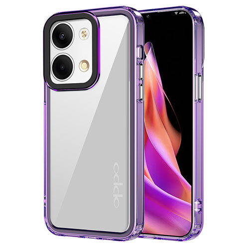 Silicone Transparent Frame Case Cover AC1 for Oppo Reno9 5G Clove Purple