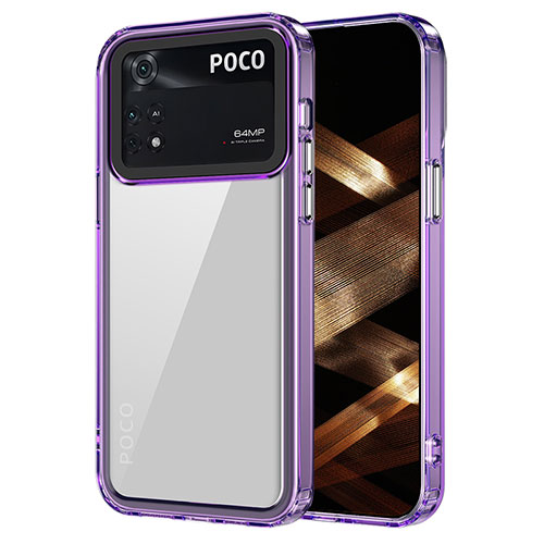 Silicone Transparent Frame Case Cover AC1 for Xiaomi Poco M4 Pro 4G Clove Purple