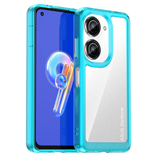 Silicone Transparent Frame Case Cover J01S for Asus Zenfone 9 Cyan