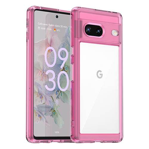 Silicone Transparent Frame Case Cover J01S for Google Pixel 7 5G Hot Pink