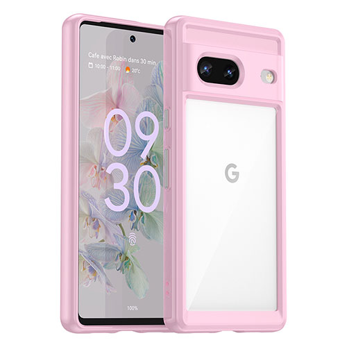 Silicone Transparent Frame Case Cover J01S for Google Pixel 7 5G Pink