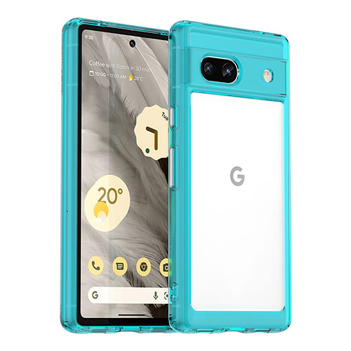 Silicone Transparent Frame Case Cover J01S for Google Pixel 7a 5G Blue