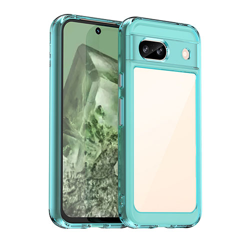 Silicone Transparent Frame Case Cover J01S for Google Pixel 8a 5G Cyan