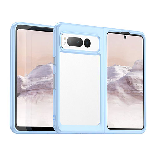 Silicone Transparent Frame Case Cover J01S for Google Pixel Fold 5G Sky Blue