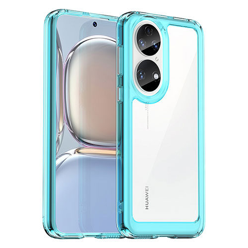 Silicone Transparent Frame Case Cover J01S for Huawei P50 Blue