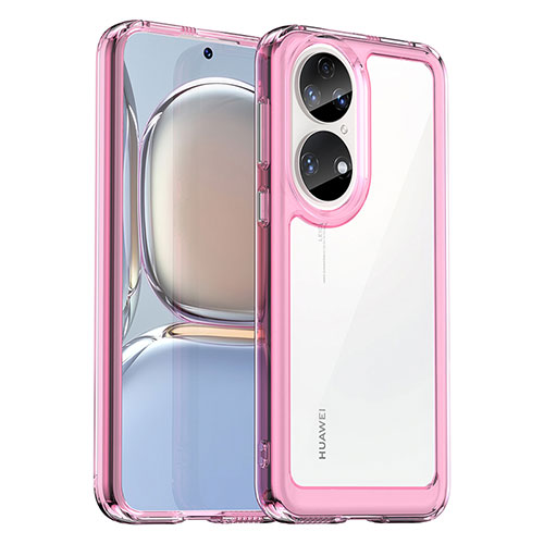 Silicone Transparent Frame Case Cover J01S for Huawei P50 Hot Pink