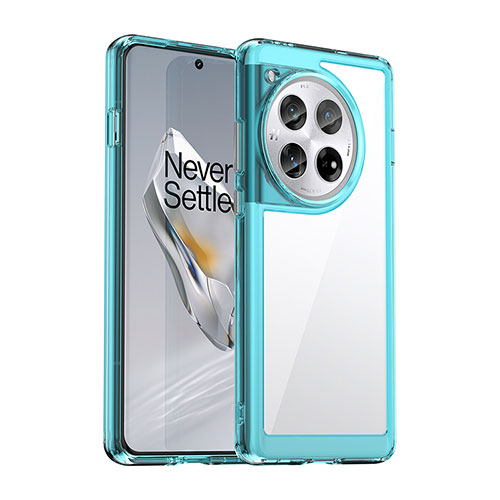 Silicone Transparent Frame Case Cover J01S for OnePlus 12R 5G Cyan