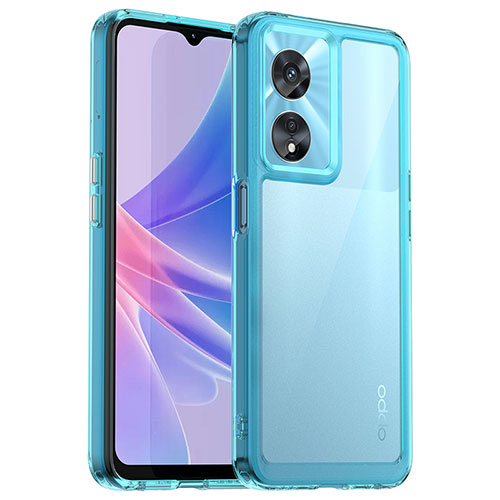 Silicone Transparent Frame Case Cover J01S for Oppo A1 5G Cyan