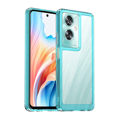 Silicone Transparent Frame Case Cover J01S for Oppo A2 5G Cyan