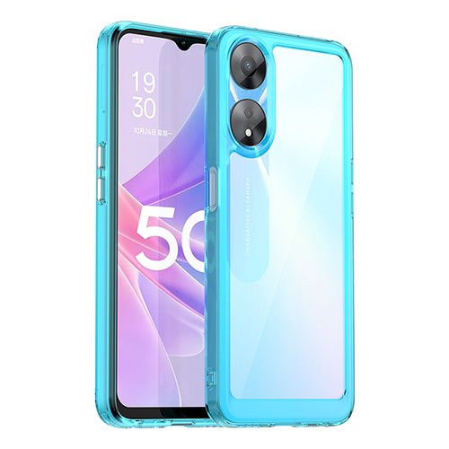 Silicone Transparent Frame Case Cover J01S for Oppo A58 5G Cyan