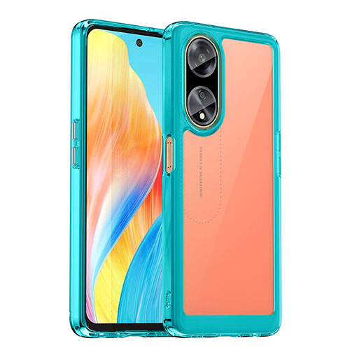 Silicone Transparent Frame Case Cover J01S for Oppo A98 5G Cyan