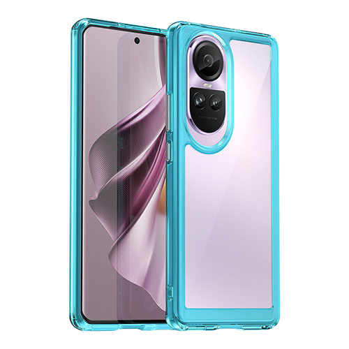 Silicone Transparent Frame Case Cover J01S for Oppo Reno10 Pro 5G Cyan