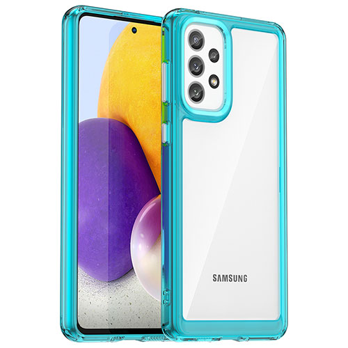 Silicone Transparent Frame Case Cover J01S for Samsung Galaxy A73 5G Cyan