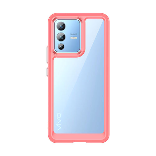 Silicone Transparent Frame Case Cover J01S for Vivo V23 5G Hot Pink