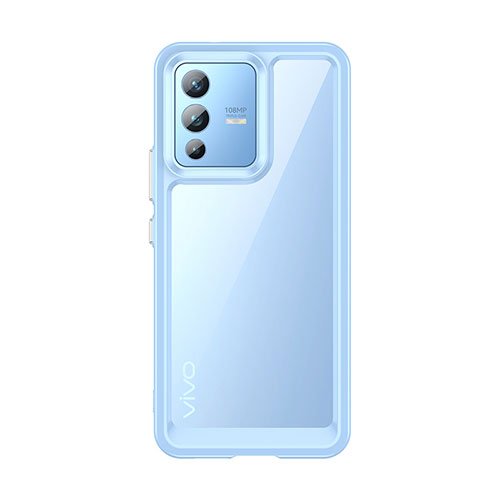 Silicone Transparent Frame Case Cover J01S for Vivo V23 5G Sky Blue