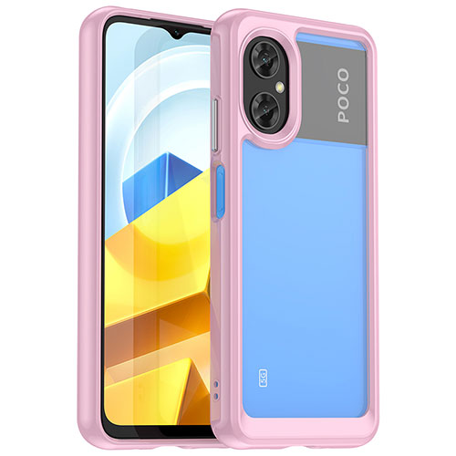 Silicone Transparent Frame Case Cover J01S for Xiaomi Poco M4 5G Pink