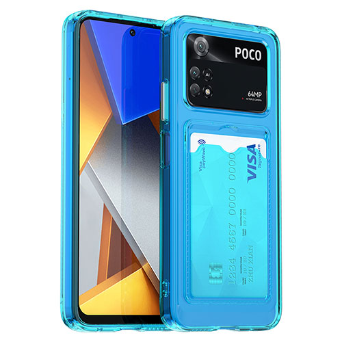 Silicone Transparent Frame Case Cover J01S for Xiaomi Poco M4 Pro 4G Blue