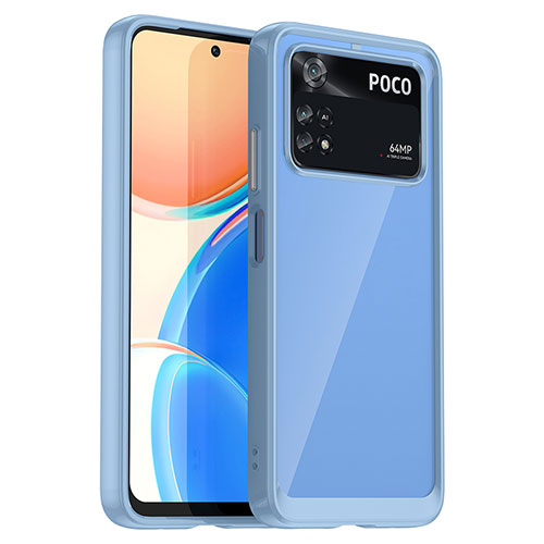 Silicone Transparent Frame Case Cover J01S for Xiaomi Poco M4 Pro 4G Sky Blue