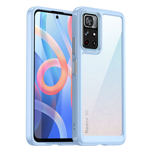 Silicone Transparent Frame Case Cover J01S for Xiaomi Poco M4 Pro 5G Blue