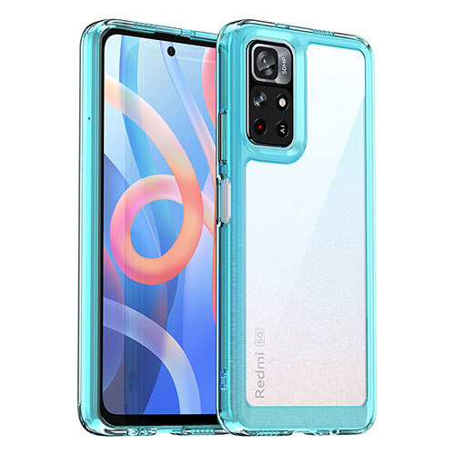 Silicone Transparent Frame Case Cover J01S for Xiaomi Poco M4 Pro 5G Sky Blue