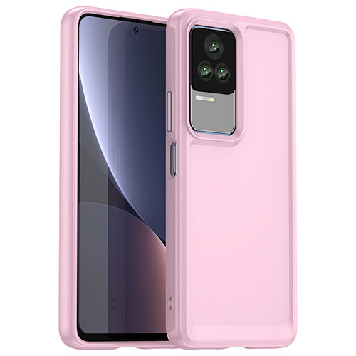 Silicone Transparent Frame Case Cover J01S for Xiaomi Redmi K60E 5G Pink