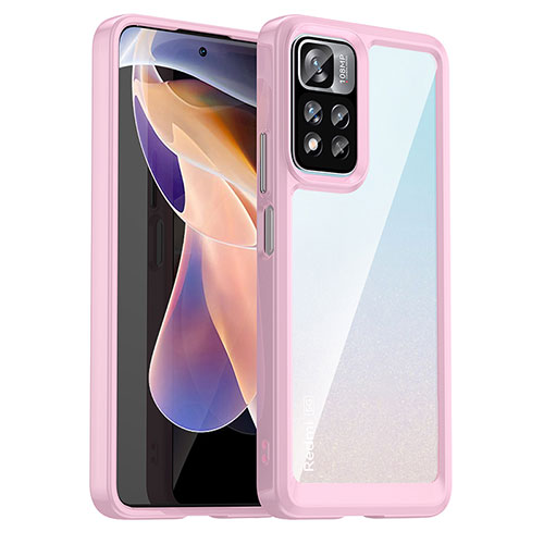 Silicone Transparent Frame Case Cover J01S for Xiaomi Redmi Note 11 Pro+ Plus 5G Pink