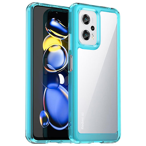 Silicone Transparent Frame Case Cover J01S for Xiaomi Redmi Note 11T Pro 5G Sky Blue