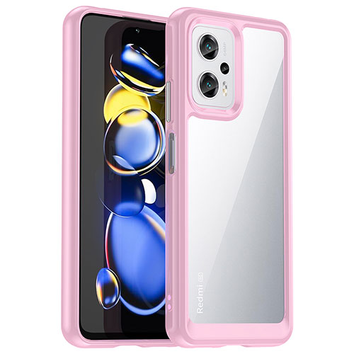 Silicone Transparent Frame Case Cover J01S for Xiaomi Redmi Note 11T Pro+ Plus 5G Pink