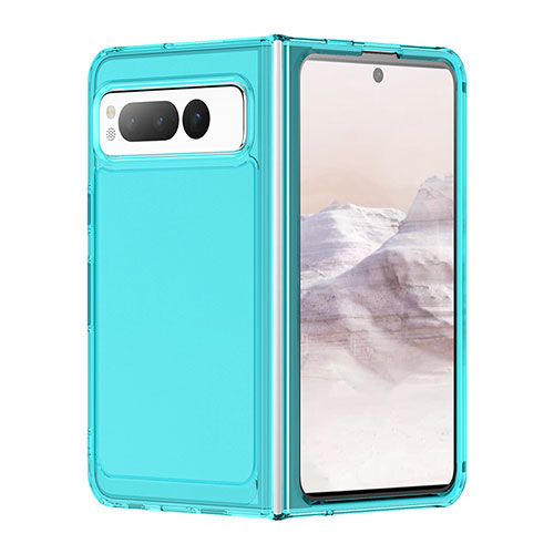 Silicone Transparent Frame Case Cover J02S for Google Pixel Fold 5G Blue