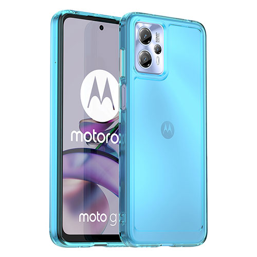 Silicone Transparent Frame Case Cover J02S for Motorola Moto G13 Blue