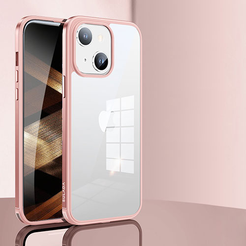 Silicone Transparent Frame Case Cover LD1 for Apple iPhone 15 Rose Gold